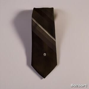 Vintage Etienne Aigner Mens Brown Slant Striped  Neck Tie
